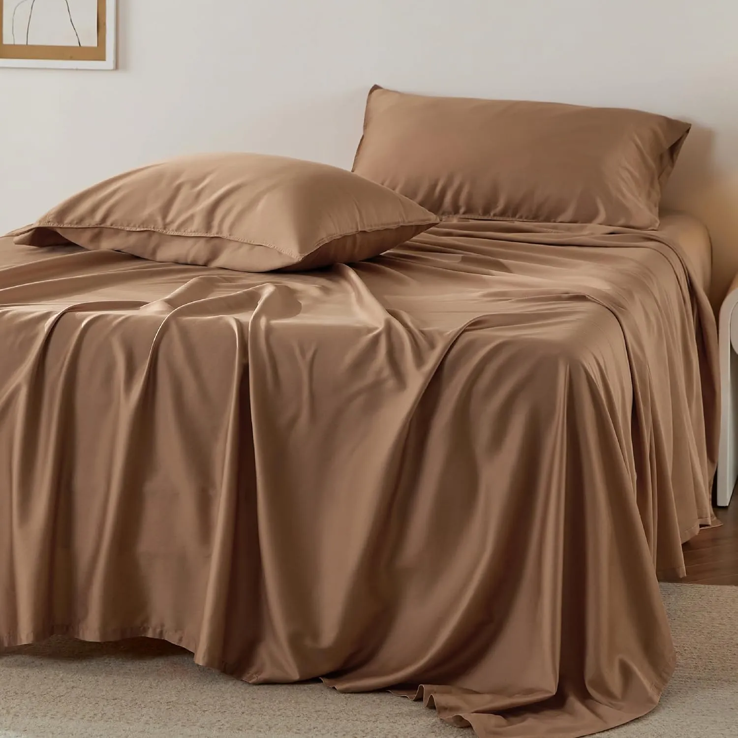 Bedsure Cooling Sheets King Size - Lyocell Cotton Sheet Set, GentleSoft™, Silky & Breathable Eucalyptus Bed Sheets with Deep Pocket, 4 Pieces, Luxury Hotel Bedding, Taupe