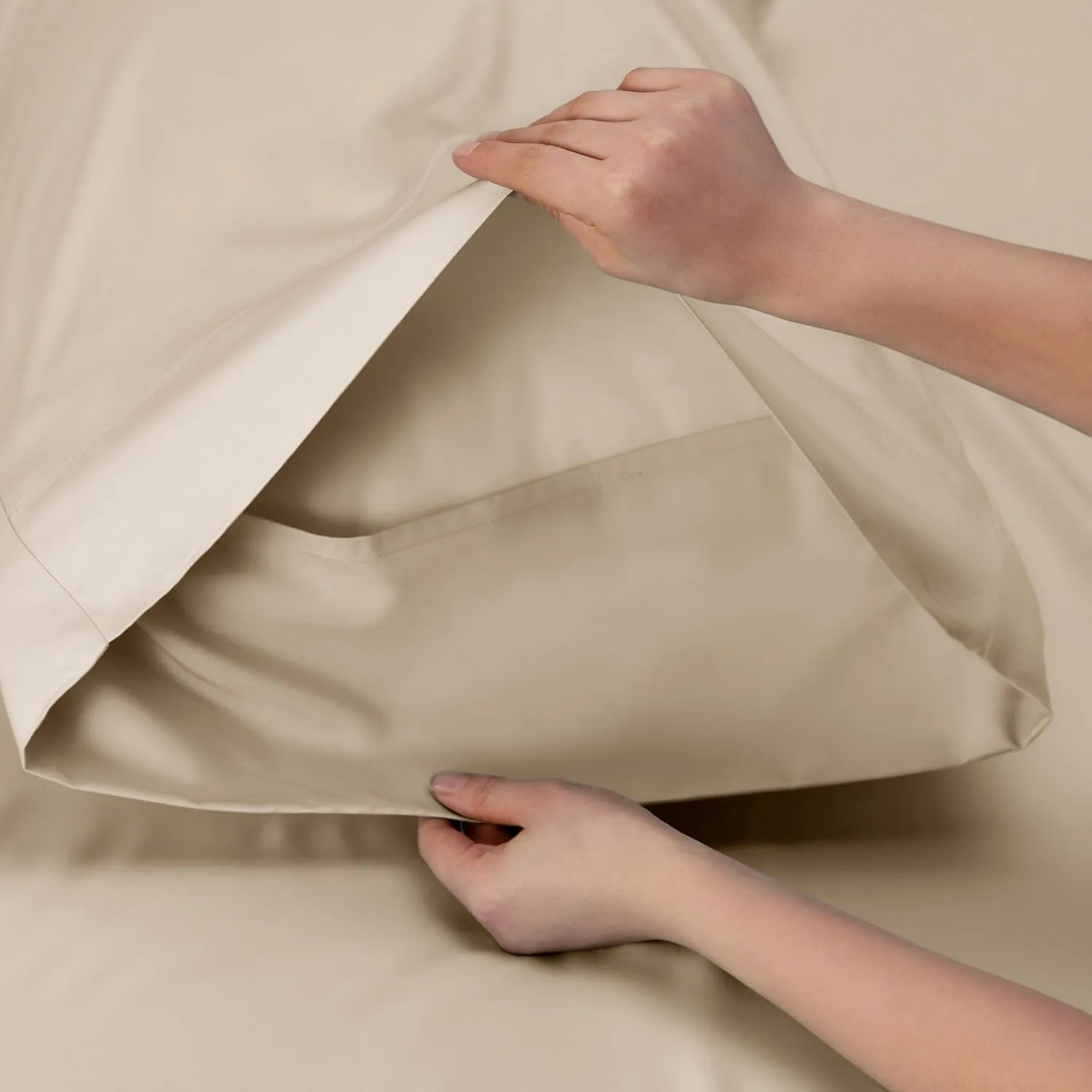 Bedsure Queen Sheets, Rayon Derived from Bamboo, Queen Cooling Sheet Set, Deep Pocket Up to 16", Breathable & Soft Bed Sheets, Hotel Luxury Silky Bedding Sheets & Pillowcases, Beige