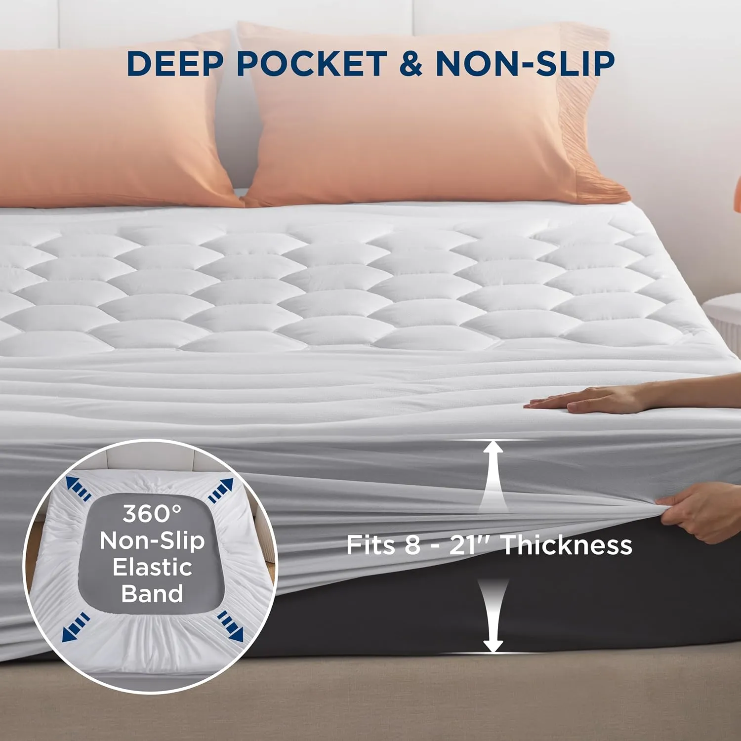 Bedsure RV Short Queen Mattress Pad - Quilted Fitted Mattress Topper Protector with 8-21 Inches Deep Pocket, Noiseless Bed Cover Padded for Camper and Motorhome, Machine Washable, White, 60x75 Inches