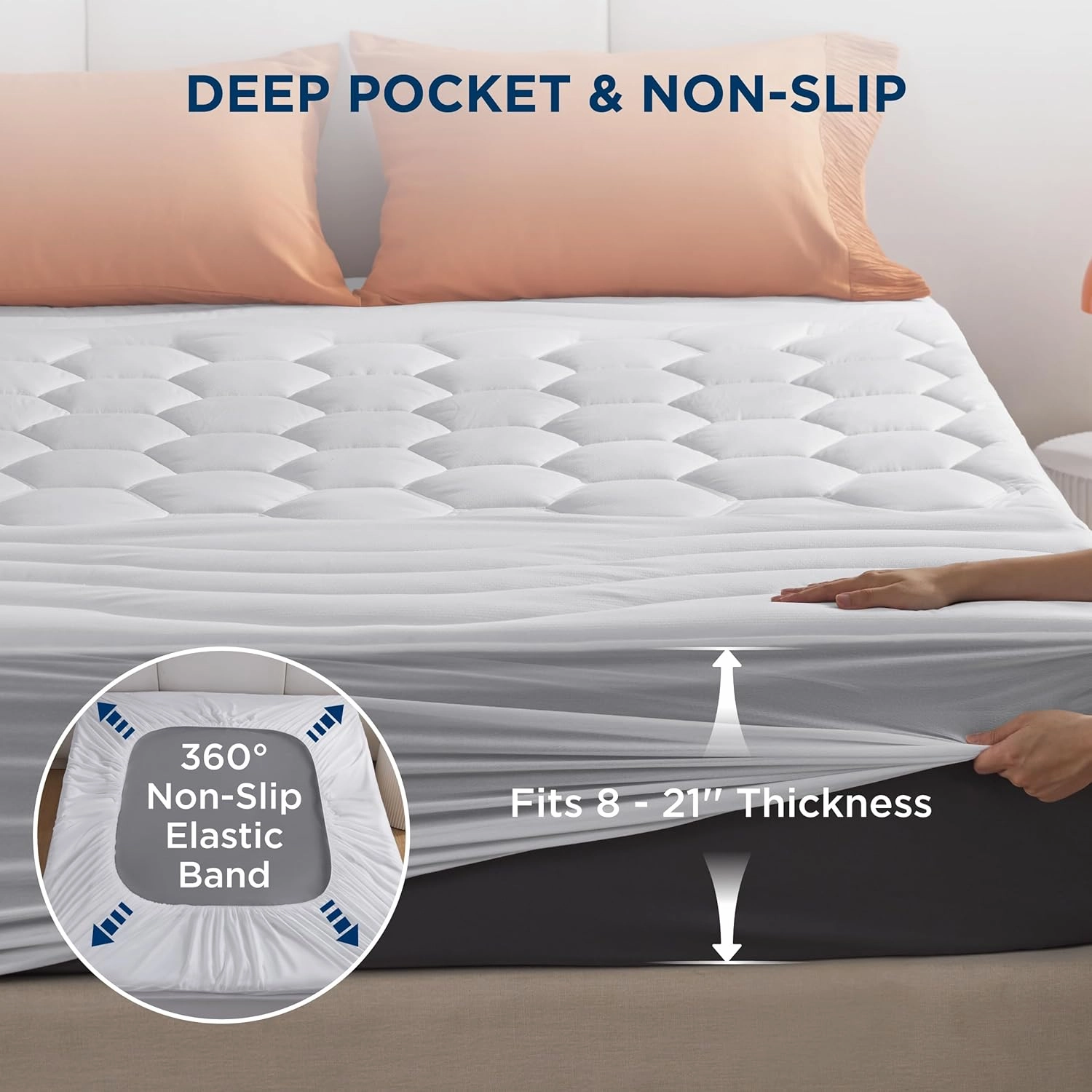 Bedsure California King Mattress Protector - Cal King Mattress Pad Topper with 8-21 Inches Deep Pocket, Quilted Fitted Soft Bed Cover Padded, White, 72x84 Inches