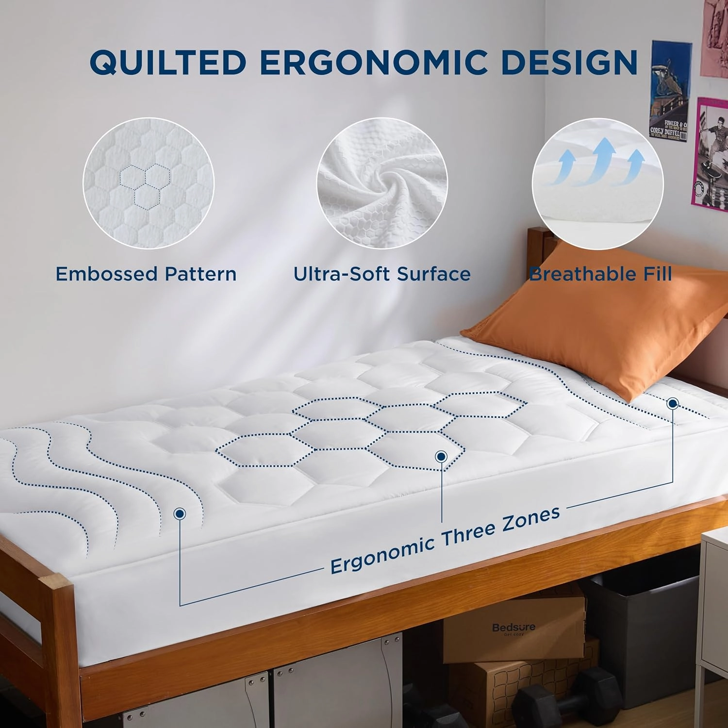 Bedsure Twin XL Mattress Pad - Soft Mattress Topper for College Dorm Room Essentials, Extra Long Twin Quilted Fitted Bed Cover Protector with 8-21 Inches Deep Pocket, Washable, White, 39x80 Inches