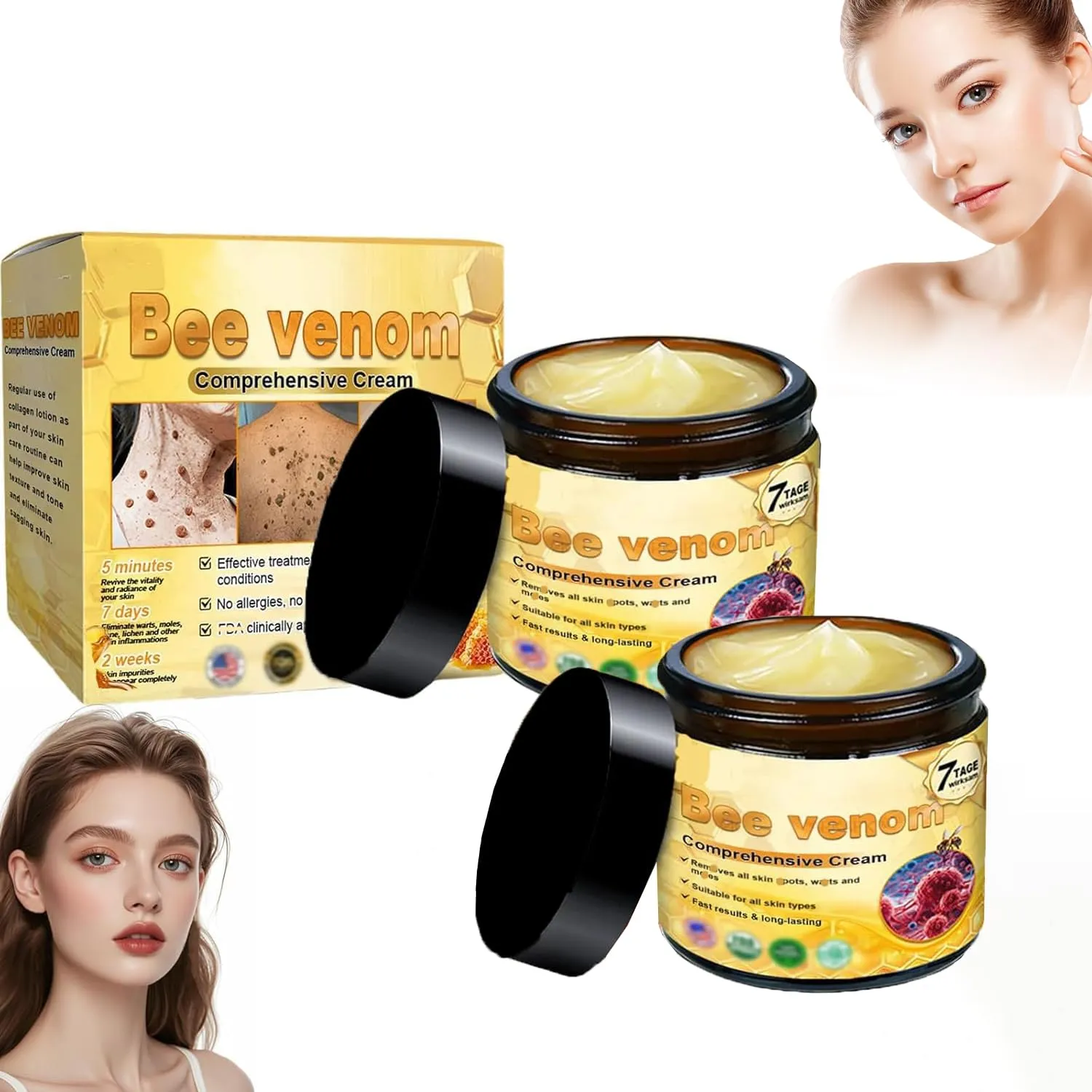Bee Venom Comprehensive Cream,2025 Professional Treatment Cream Wrinkle Removal Anti-Aging Moisturizin,Hydrating & Gentle for All Skin Types 2PCS