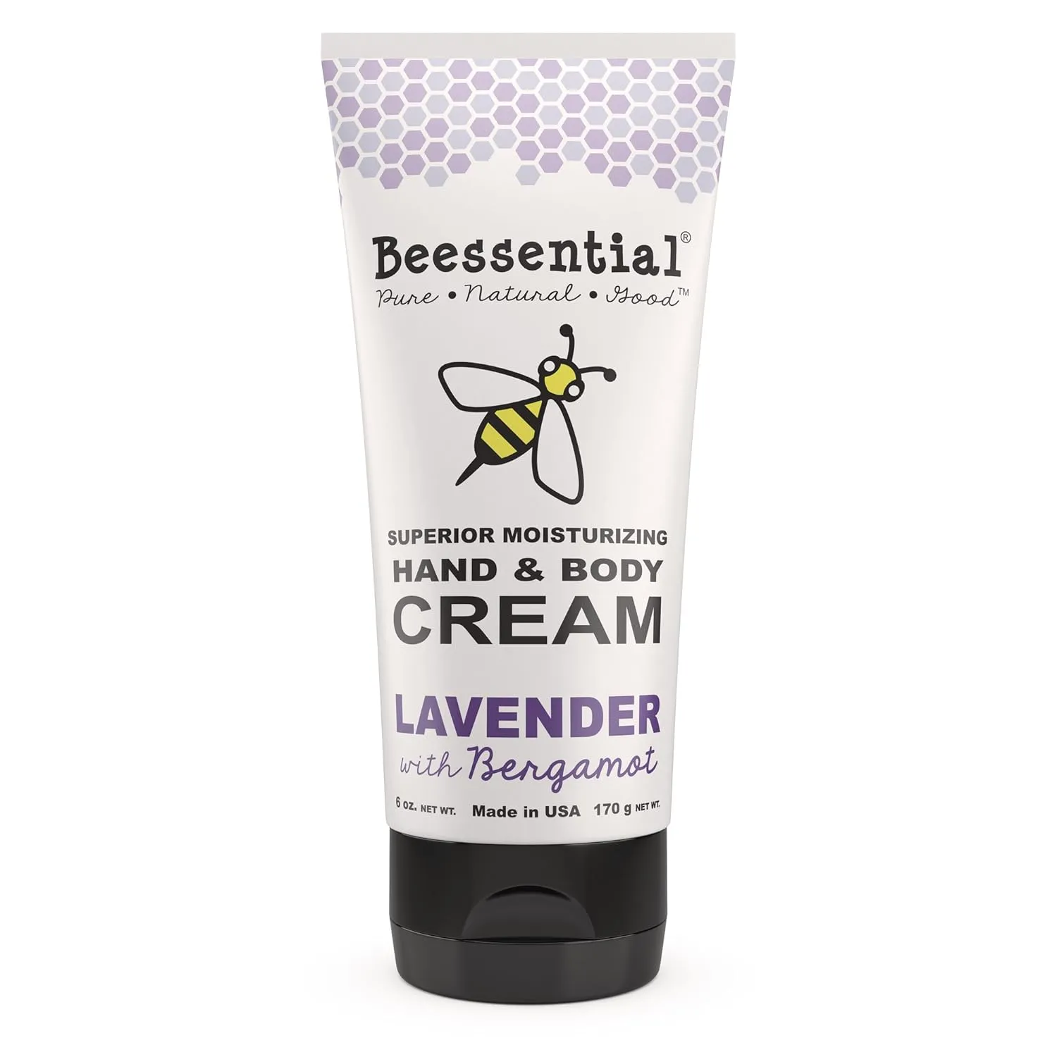 Beessential All Natural Hand And Body Cream, Lavender and Bergamont Essential Oils, with Moisturizing Shea & Cupuacu Butter, Olive Oil, Beeswax - Made in the USA, 6 oz
