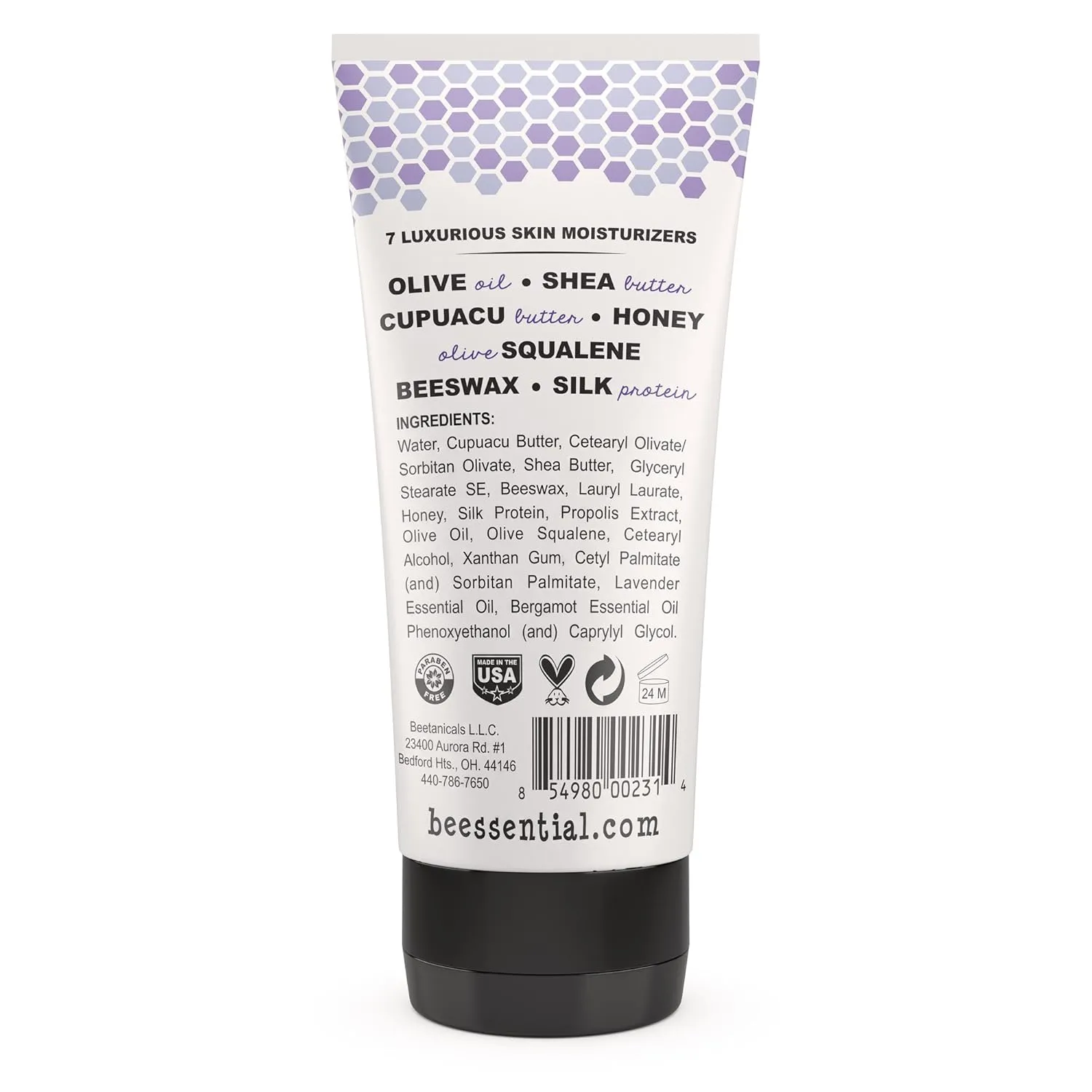 Beessential All Natural Hand And Body Cream, Lavender and Bergamont Essential Oils, with Moisturizing Shea & Cupuacu Butter, Olive Oil, Beeswax - Made in the USA, 6 oz