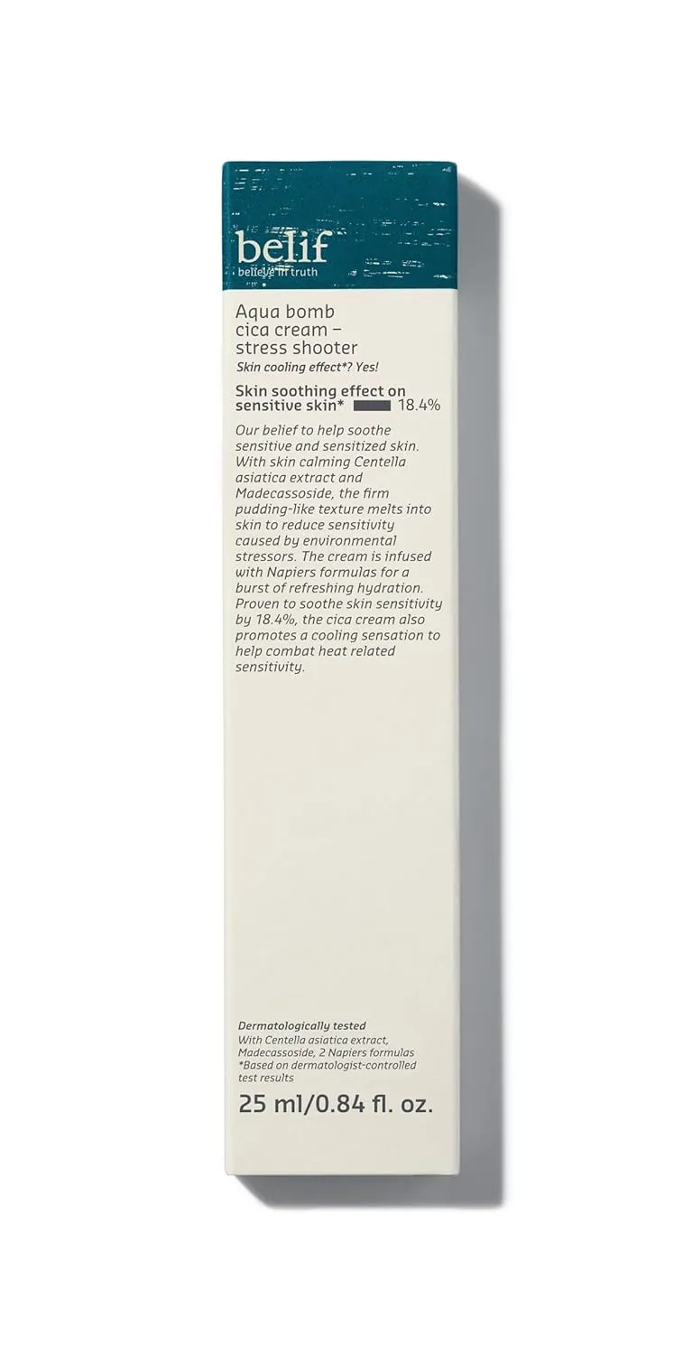 belif Aqua Bomb Cica Cream - Stress Shooter,Stress Relief Centella Cream for Sensitive Skin,Instant Soothes and Cools with Moisture Improvement,Low-Irritant, Quickly Absorbs, Korean Skin Care