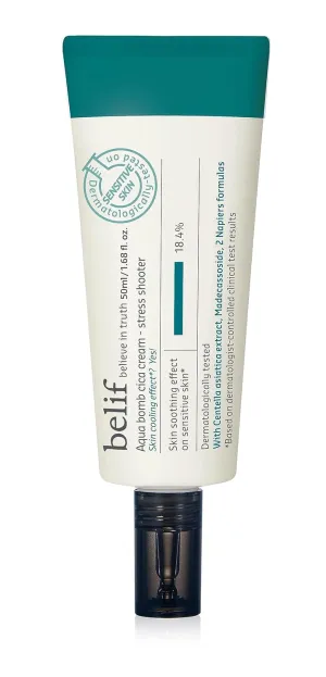 belif Aqua Bomb Cica Cream - Stress Shooter,Stress Relief Centella Cream for Sensitive Skin,Instant Soothes and Cools with Moisture Improvement,Low-Irritant, Quickly Absorbs, Korean Skin Care