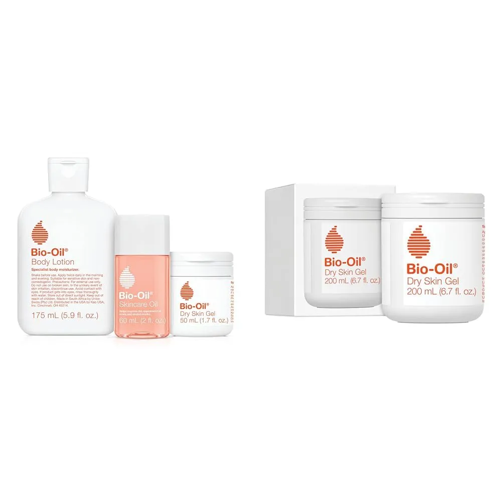Bio-Oil Skincare Set & Dry Skin Gel, Face and Body Moisturizer, Fast Absorbing Hydration, with Soothing Emollients and Vitamin B3, Non-Comedogenic, 6.7 Fl oz