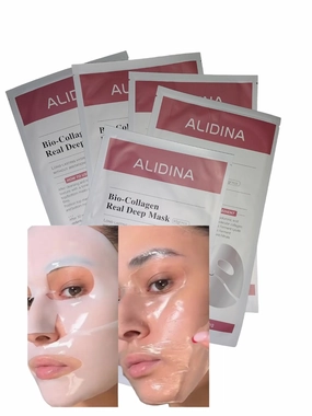 Bio Collagen Face Mask, Bio-Collagen Deep Mask, Pure Collagen Films Deep Hydrating Firming Overnight Hydrogel Mask, Improve Moistur, Elasticity and Wrinkle 5Pcs, Pink