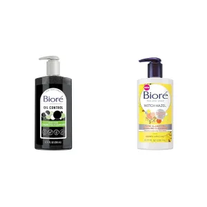 Bioré Deep Pore Charcoal Face Wash, Facial Cleanser for Dirt and Makeup Removal From Oily Skin, 6.77 Ounce & Witch Hazel Pore Clarifying Acne Face Wash, Exfoliating Facial Cleanser