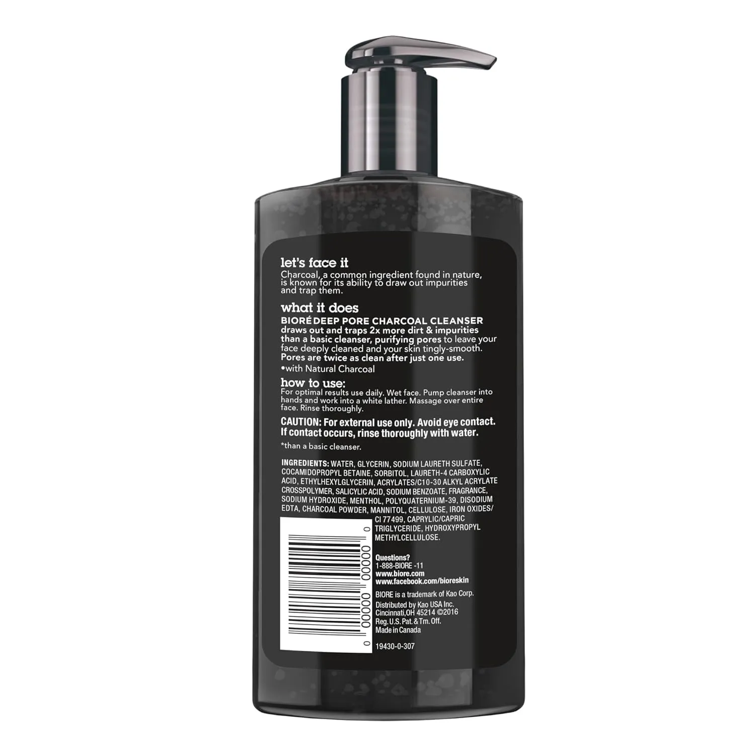 Bioré Men's Skincare Charcoal Face Wash, Deep Cleans Pores & Refreshes Skin, 6.77 Fl. Ounces