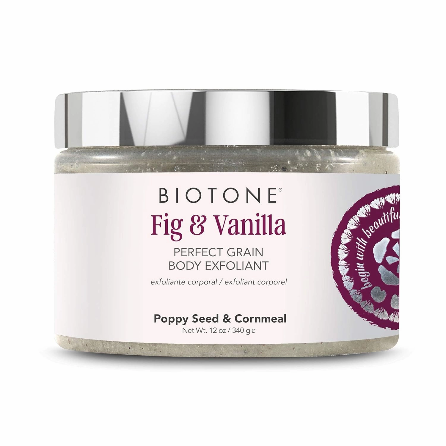 BIOTONE Perfect Grain Body Exfoliant with Gentle Cornmeal Grains, Poppy, and Apricot Seeds, with Botanicals and Deep Moisturizing Ingredients, 12 oz.