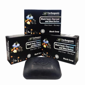 Black Seed, Charcoal and Shea Butter Herbal Soap | Pack of 3 of 5oz soap Bar | Natural Bar Soap for Face and Body | Hydrating and Nourishing | Suitable for Men and Women