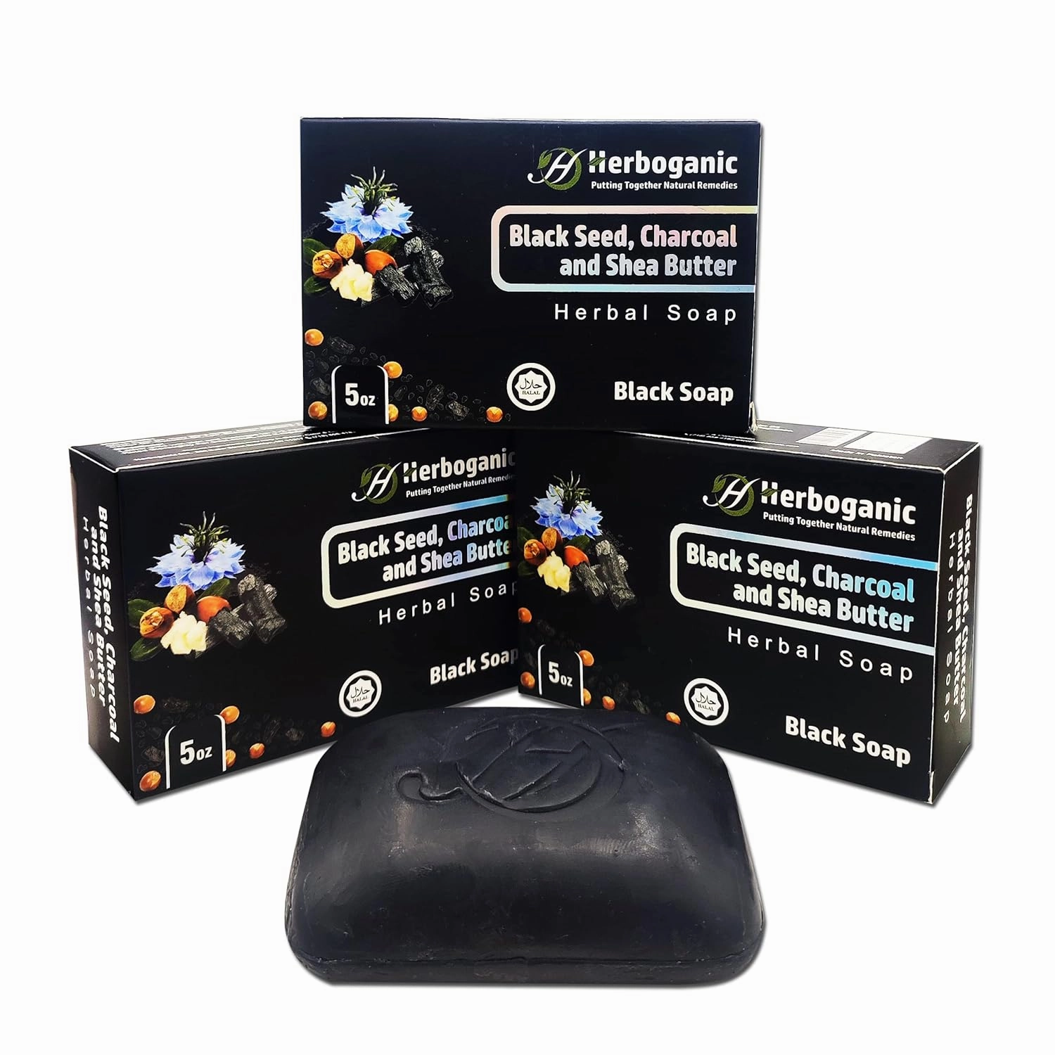 Black Seed, Charcoal and Shea Butter Herbal Soap | Pack of 3 of 5oz soap Bar | Natural Bar Soap for Face and Body | Hydrating and Nourishing | Suitable for Men and Women