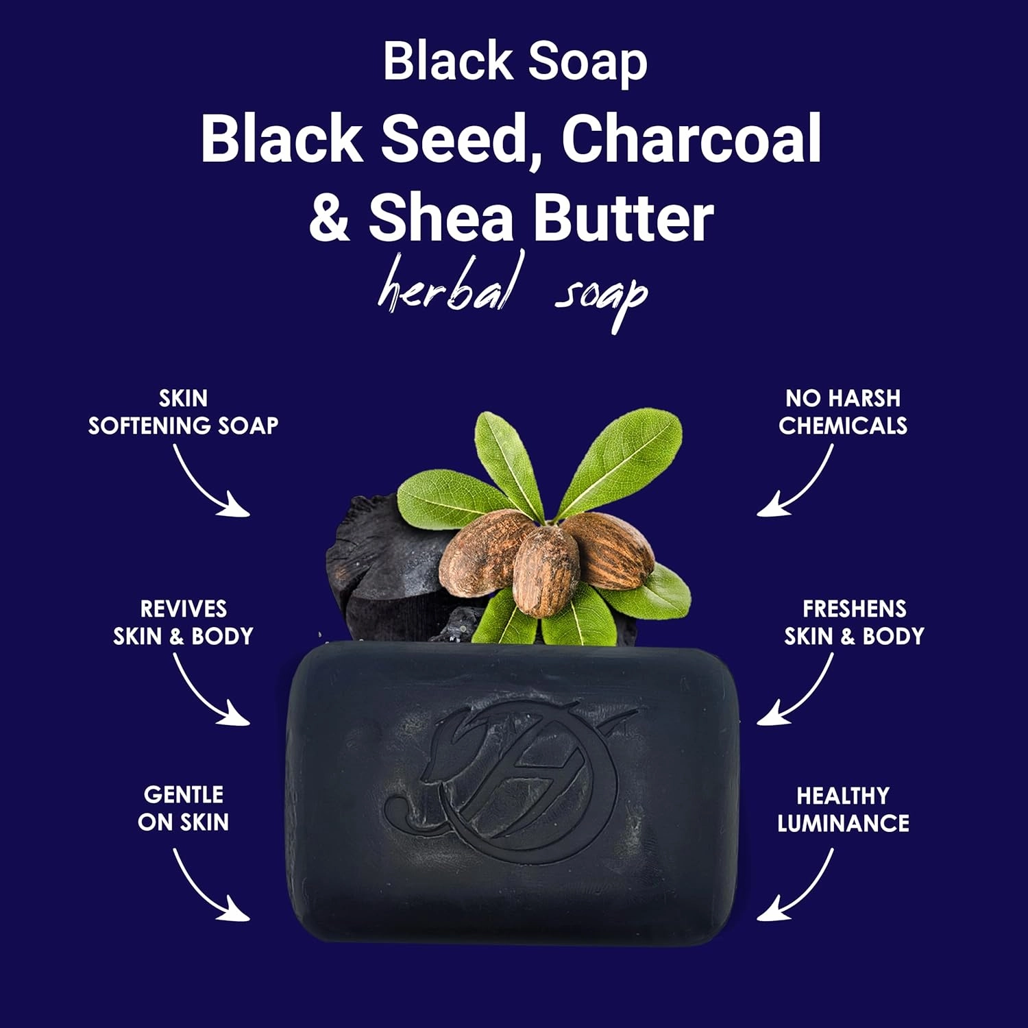 Black Seed, Charcoal and Shea Butter Herbal Soap | Pack of 3 of 5oz soap Bar | Natural Bar Soap for Face and Body | Hydrating and Nourishing | Suitable for Men and Women