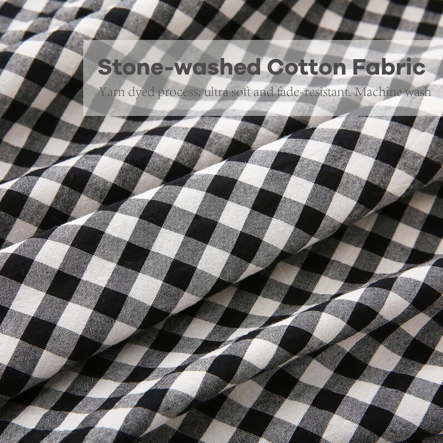 Black White Plaid Ruffle Gingham Sheets Full Size 4-Piece Set, 300TC 100% Yarn Dyed Cotton 18 in Deep Pocket Preppy Sheets Decorative Bedding (Black/White Plaid, Full)