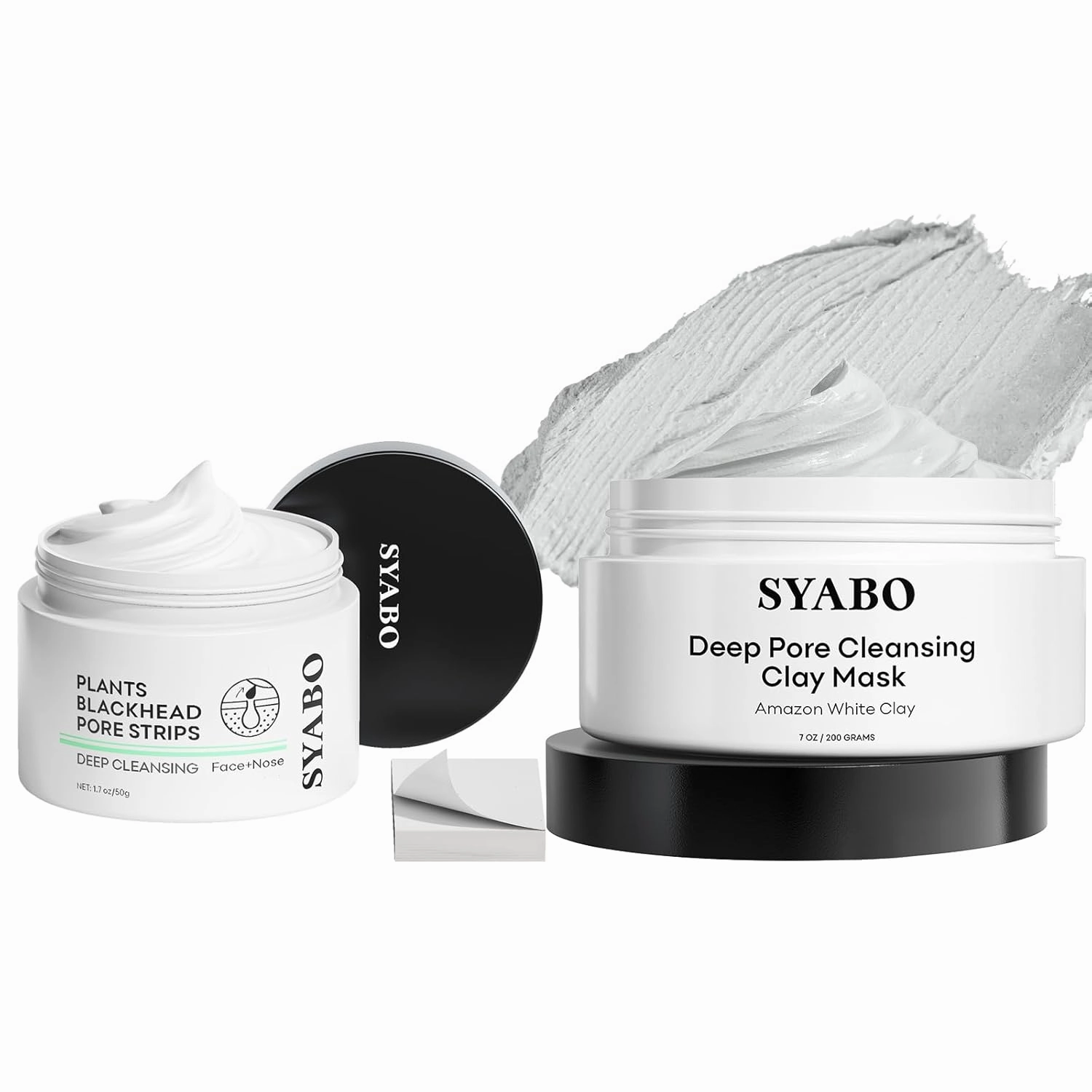 Blackhead Remover Peel Off Mask and Deep Pore Clay Mask Bundle, 100PCS Deep Pore Strips with Salicylic Acid and 200ml Amazonian White Clay Face Mask for Nose & Face Deep Cleansing and Pore Care