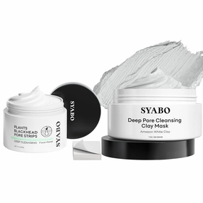 Blackhead Remover Peel Off Mask and Deep Pore Clay Mask Bundle, 100PCS Deep Pore Strips with Salicylic Acid and 200ml Amazonian White Clay Face Mask for Nose & Face Deep Cleansing and Pore Care