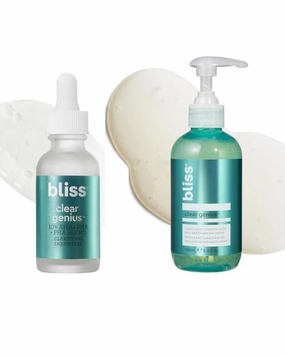 Bliss Clarifying Duo - Clear Genius Salicylic Acid Gel Cleanser   Overnight Liquid Peel - Visbily Reduce Pores Overnight and Clarify Skin with BHA & Niacinamide