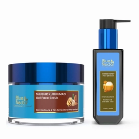 Blue Nectar Walnut Gel Scrub for Deep Exfoliation (1.7 Fl Oz) along with Honey Aloe Vera Detan Face Wash with Natural Vitamin E (3.38 Fl Oz)
