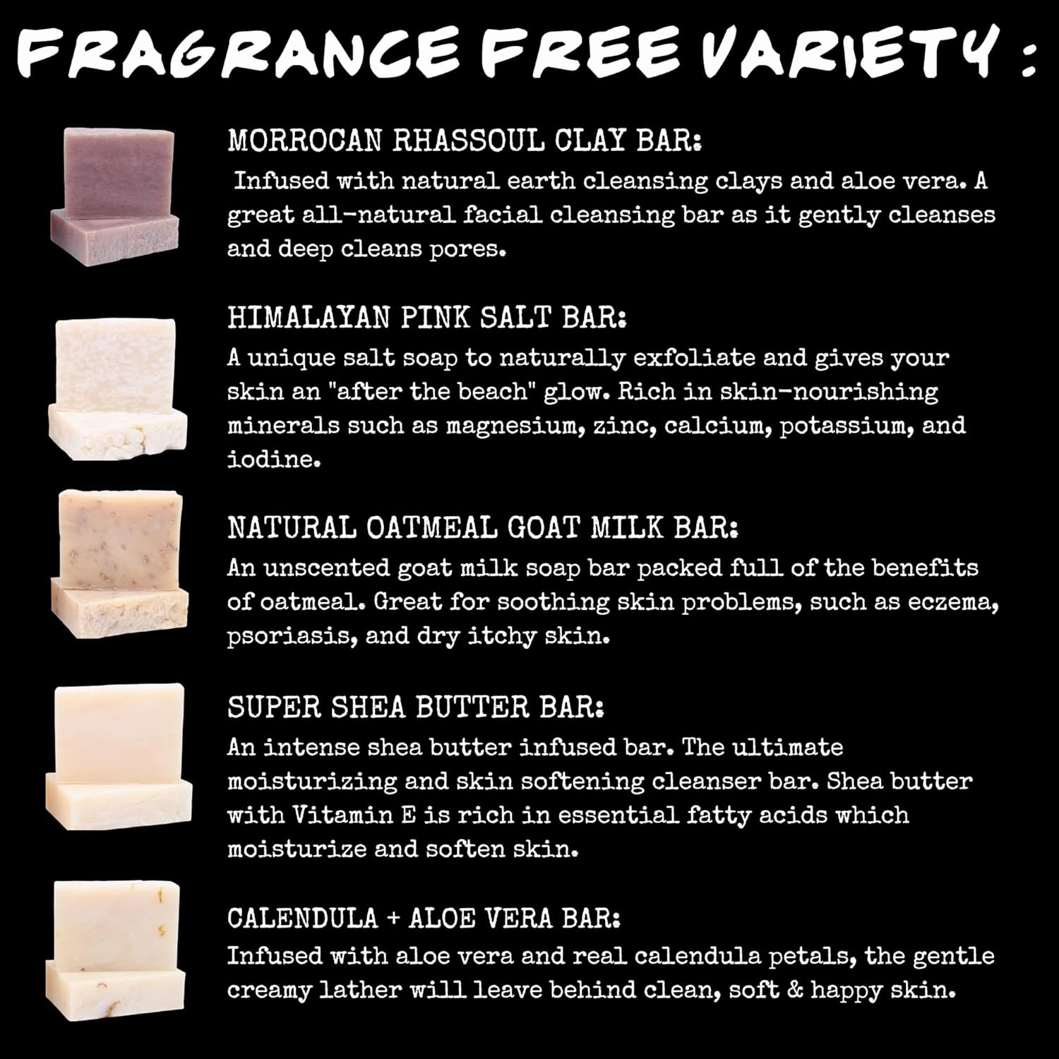 Bluebyrd Soap Unscented Natural Bar Soaps 5-Pack Variety | Chemical-Free, Fragrance-Free, Dye-Free | Gentle Bar Soap For Extremely Sensitive Skin - Oatmeal, Aloe, Clay, Shea Butter (Unscented)