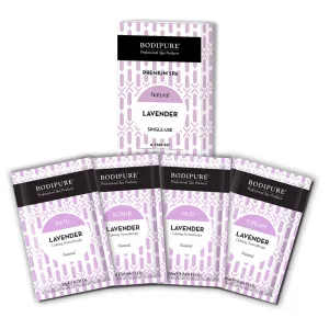 BODIPURE Professional Salon & At-Home Premium 4 Step Spa Lavender Spa Kit for Skin Soothing, and Moisturizing Pedicure Treatment consists of Bath, Scrub, Mud, & Cream 6 Packs