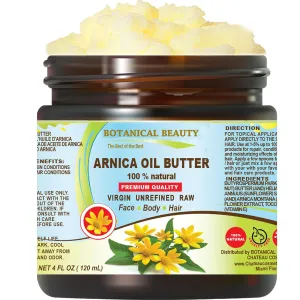 Botanical Beauty ARNICA OIL BUTTER Arnica Montana in Shea Butter 100% Natural for FACE, SKIN, BODY, HAIR, NAILS 4 Fl.oz.- 120 ml Skin Moisturizer Oil Butter, Skin Nourishing Oil Butter