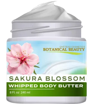 Botanical Beauty SAKURA BLOSSOM WHIPPED BODY BUTTER with Shea Butter, Cocoa Butter, Coconut Oil for All Skin Types, for Dry, Sensitive Skin. Moisturizing Cream for Women, Men (8 Fl Oz 240 ml)