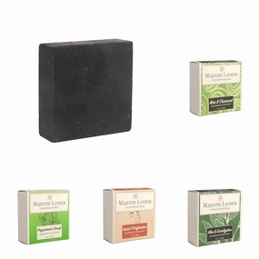 Bundle of Majestic Lather Activated Charcoal & Shea   Soothing Aloe & Charcoal   Aloe & Eucalyptus   Peppermint Scrub   Facial Purification Luxury Soap Bars (5 Pack)