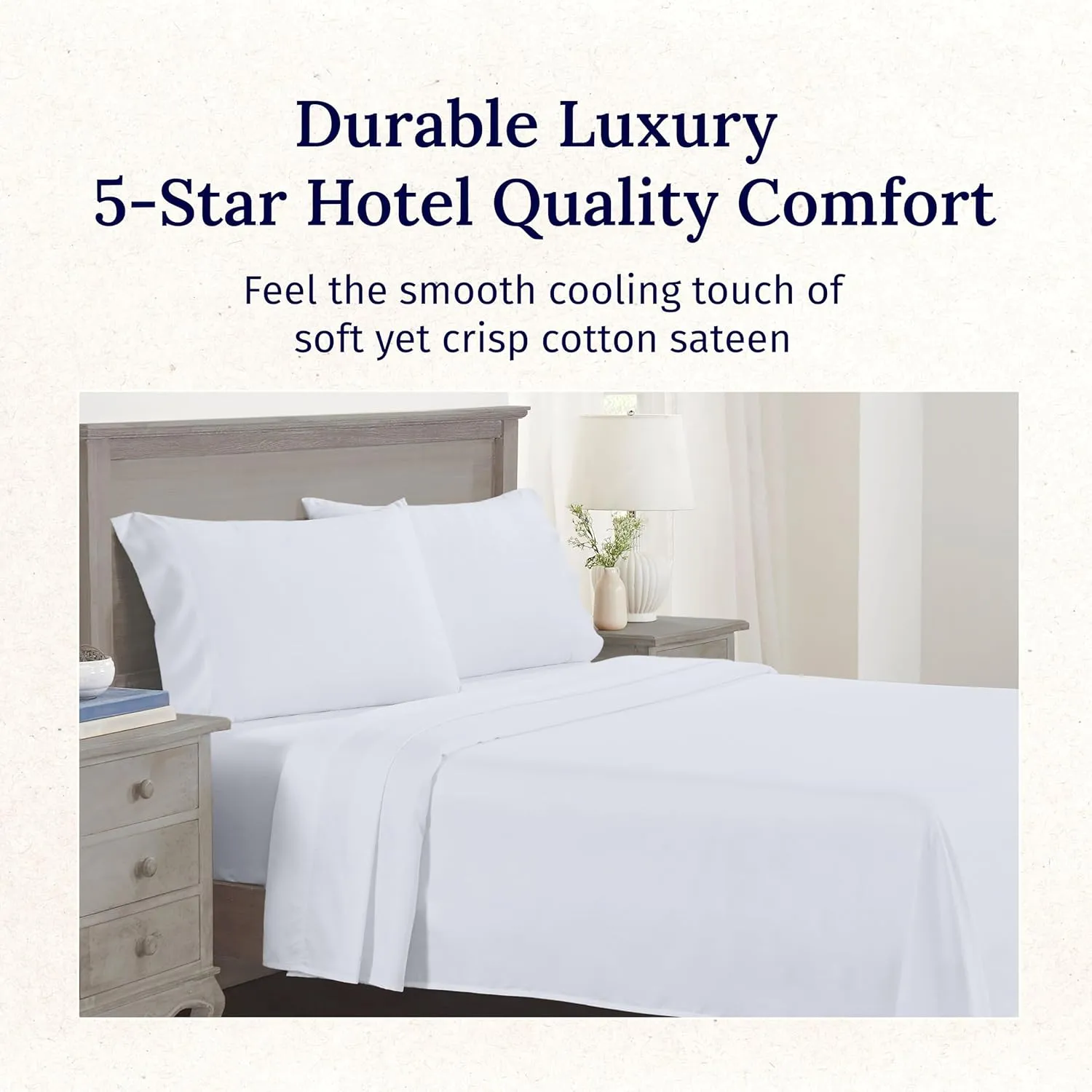 California Design Den Deep Pocket King Sheets Set - Luxury 600 Thread Count Sateen, 100% Cotton Sheets with All Around Elastic for a Snug Fit, Hotel Quality Bedding Set - White