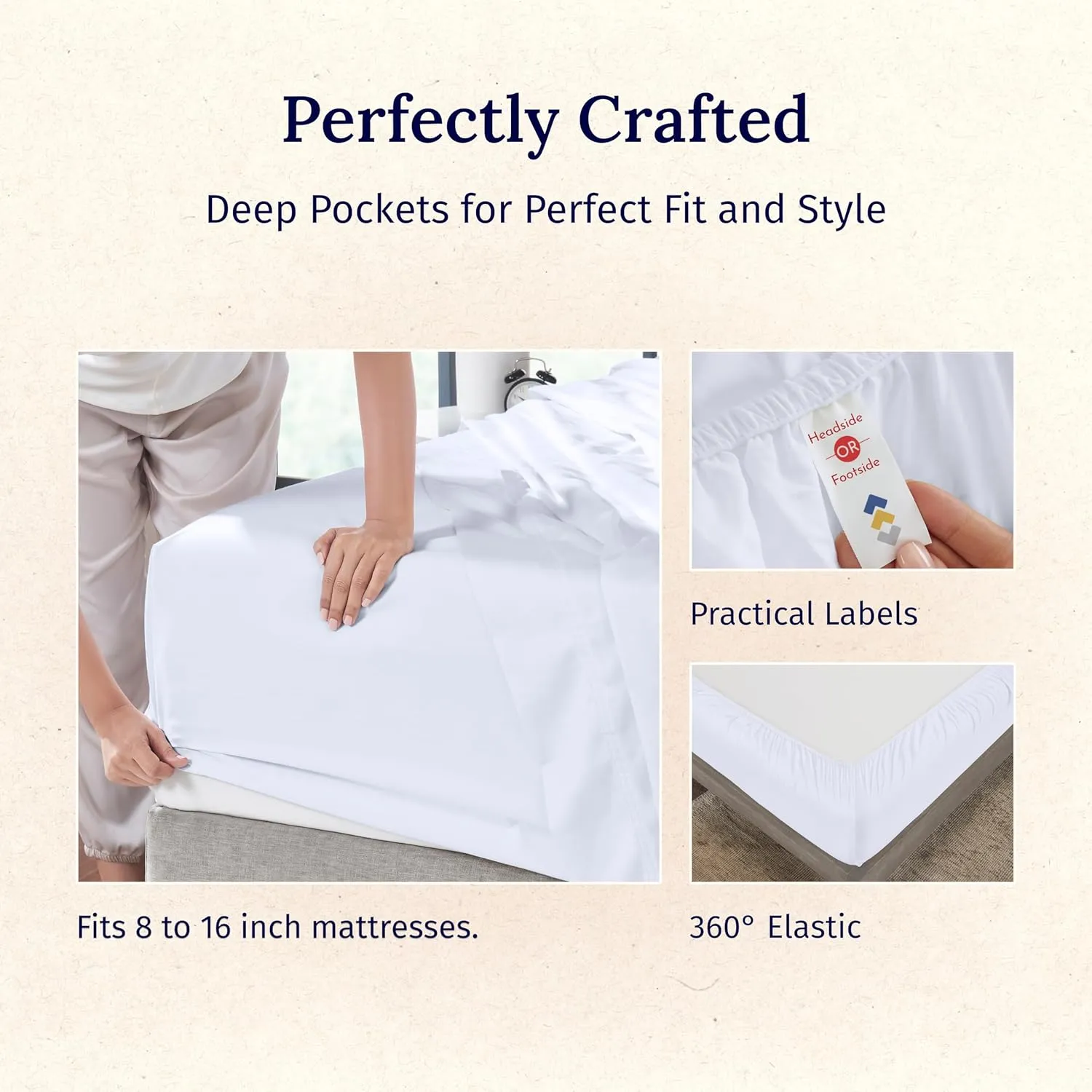 California Design Den Deep Pocket King Sheets Set - Luxury 600 Thread Count Sateen, 100% Cotton Sheets with All Around Elastic for a Snug Fit, Hotel Quality Bedding Set - White