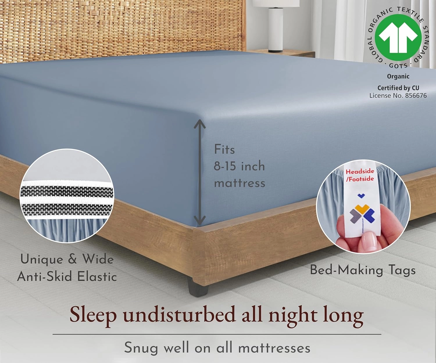 California Design Den Queen Fitted Sheet Only Deep Pocket - 100% Organic Cotton Fitted Sheet Queen, Crisp Percale, Snug-Fit, Lightweight and Durable - Blue Hydrangea