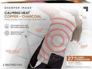 Calming Heat Copper   Charcoal Massaging Heating Pad by Sharper Image- Weighted Electric Heating Pad with Vibrations, Auto Off, 12 Settings- 3 Heat, 9 Massage- 27 Relaxing Combo, 12” x 24", 4 lbs