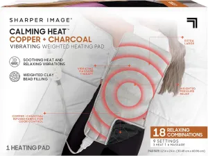 Calming Heat Copper   Charcoal Vibrating Heating Pad by Sharper Image- Weighted Electric Heating Pad, 9 Settings- 3 Heat, 6 Massage- 18 Relaxing Combinations, 12” x 24", 4 lbs