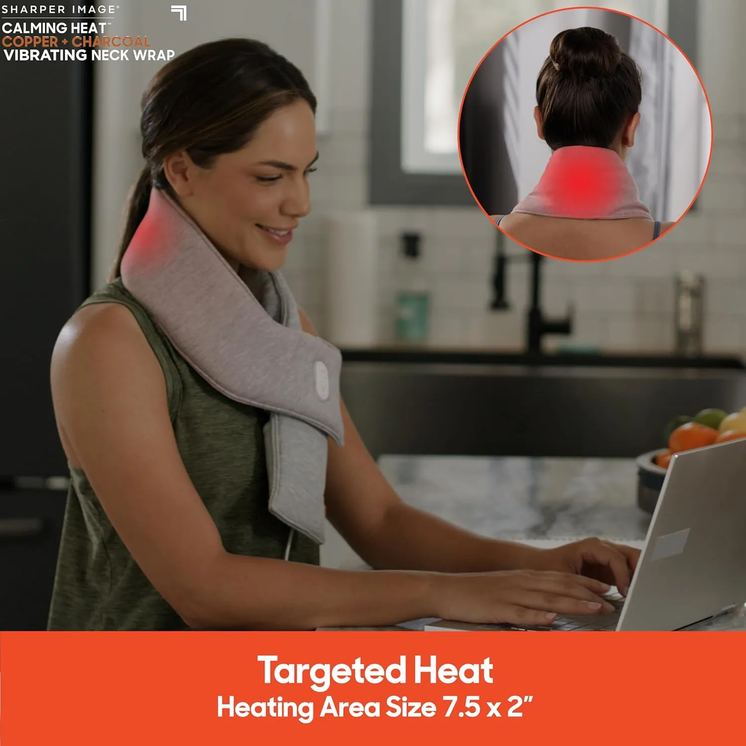 Calming Heat Neck Wrap by Sharper Image Copper & Charcoal Infused Personal Electric Neck Heating Pad with Vibrations, 3 Heat & 3 Vibration Settings- 9 Relaxing Combinations