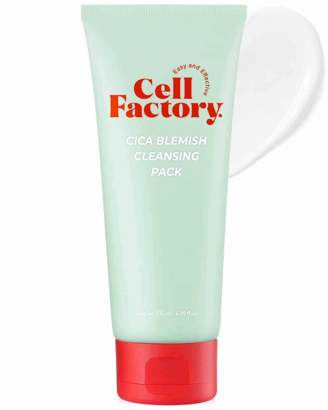 CELL FACTORY Cica Blemish Cleansing Pack - Salicylic Acid 0.5% Gentle Deep Foam Cleanser & Wash Off Mask for Sensitive, Acne-Prone Skin - Redness Relief, Skin Calming, 4.4oz.