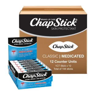 ChapStick Bulk Lip Balm Classic Medicated Tubes, Lip Care Tubes, 0.15 oz, 144 ct case