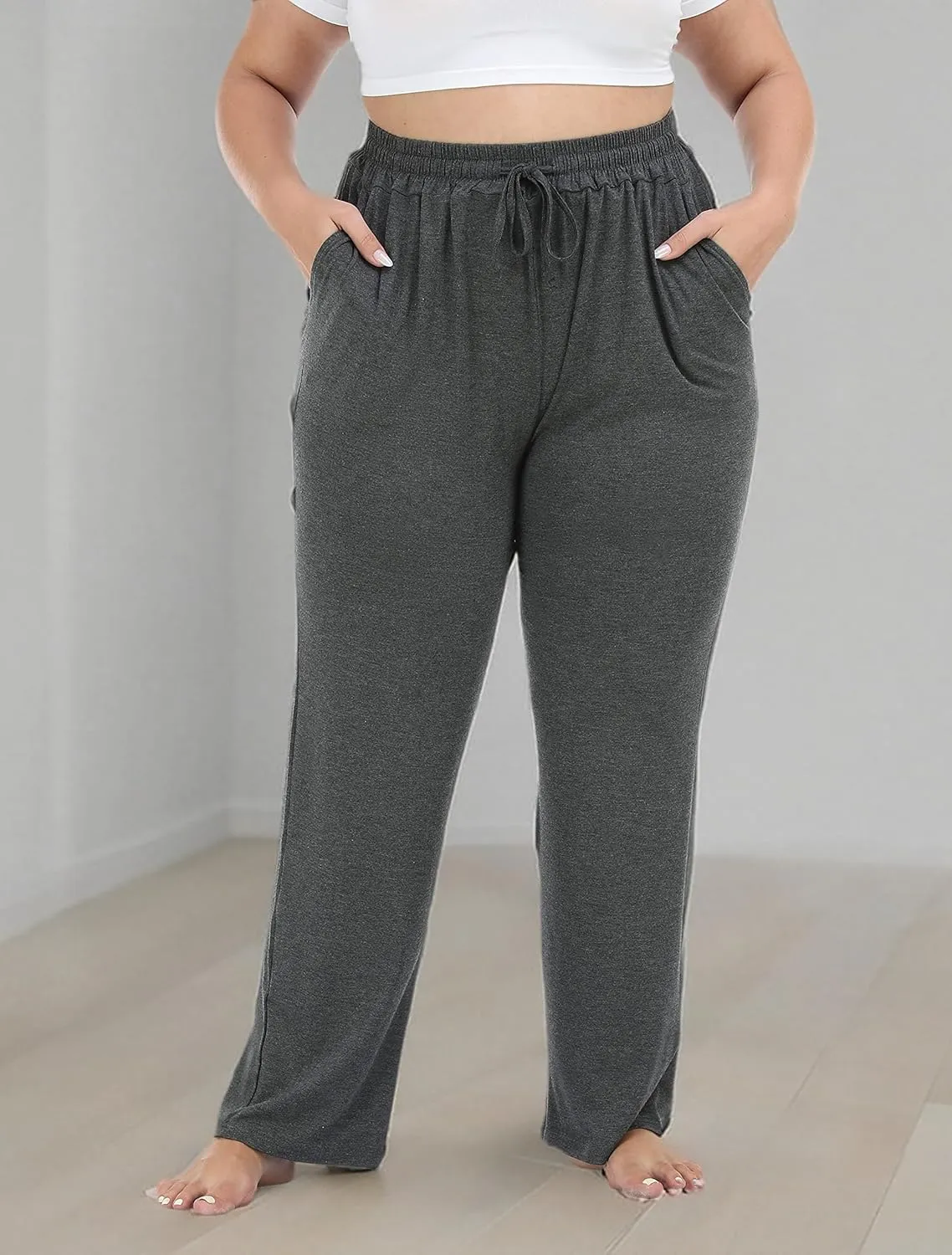 Cheapestbuy Women's Plus Size Comfy Lounge Pants Active Yoga Sweatpants Casual Stretchy Jogger Pants with Pockets Drawstring
