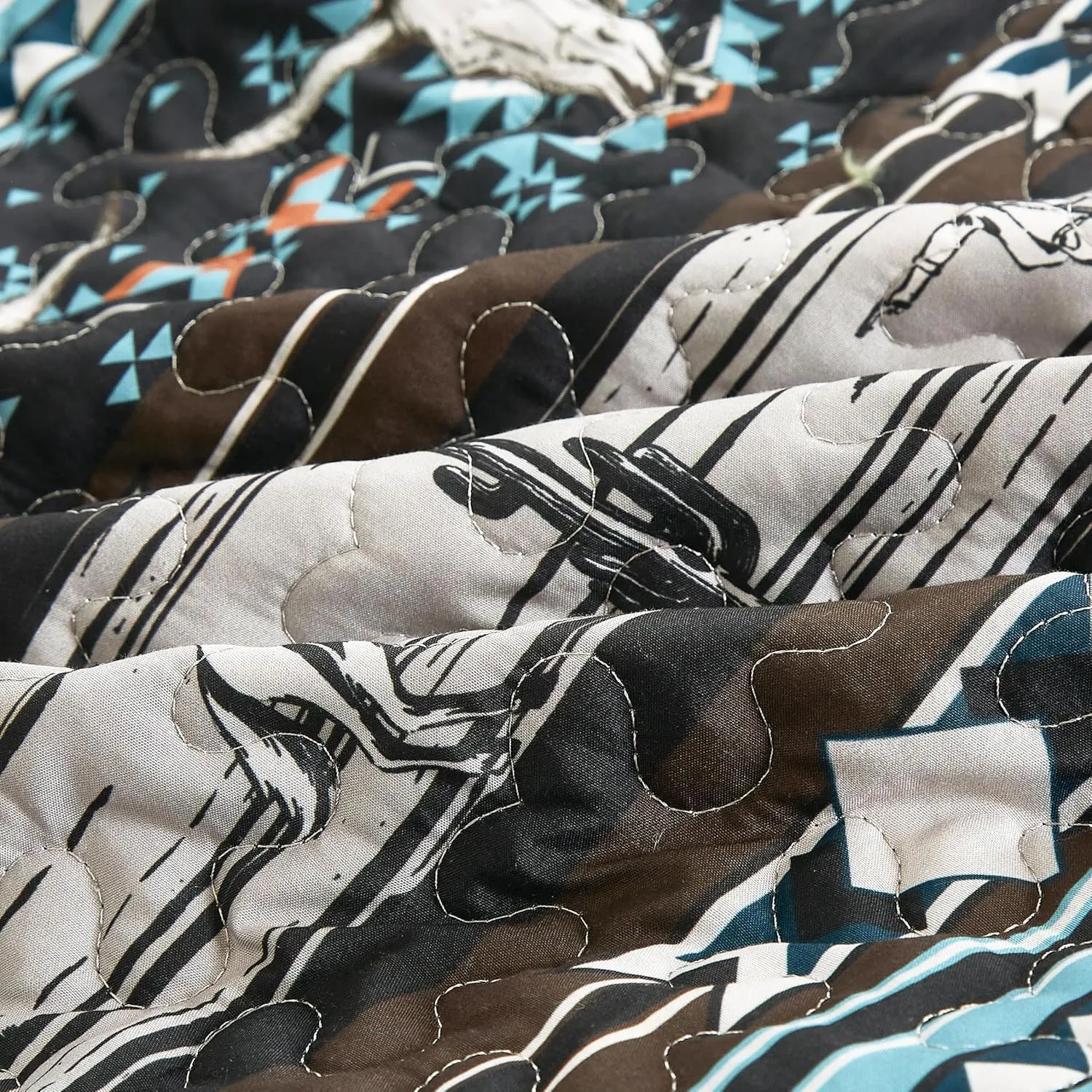 Chezmoi Collection Boone 3-Piece Southwestern Cowboys Rodeo Quilt Set Queen - Multicolor Blue Brown Beige Clay Printed Microfiber Lightweight Bedspread Set for All Season