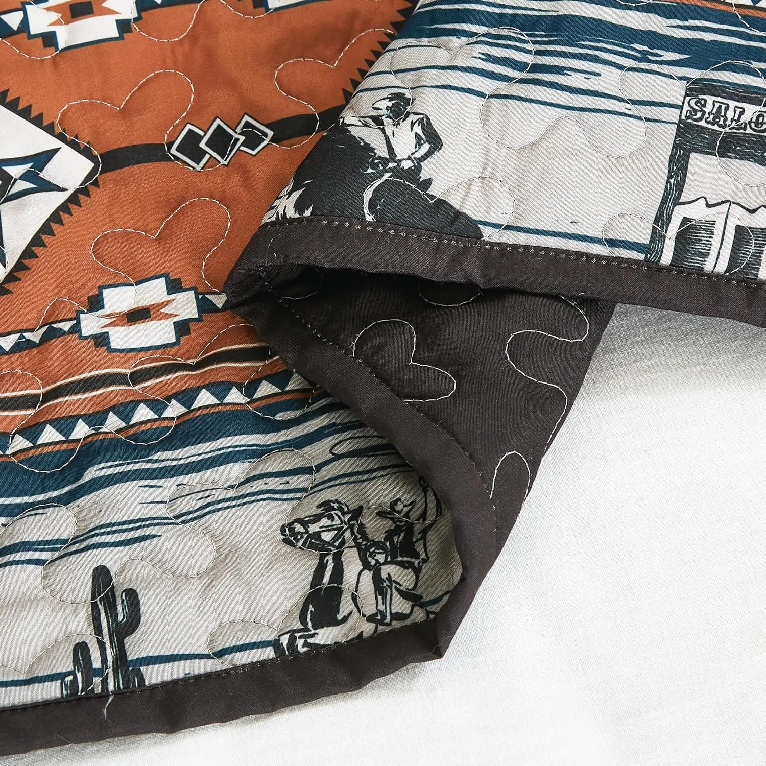Chezmoi Collection Boone 3-Piece Southwestern Cowboys Rodeo Quilt Set Queen - Multicolor Blue Brown Beige Clay Printed Microfiber Lightweight Bedspread Set for All Season
