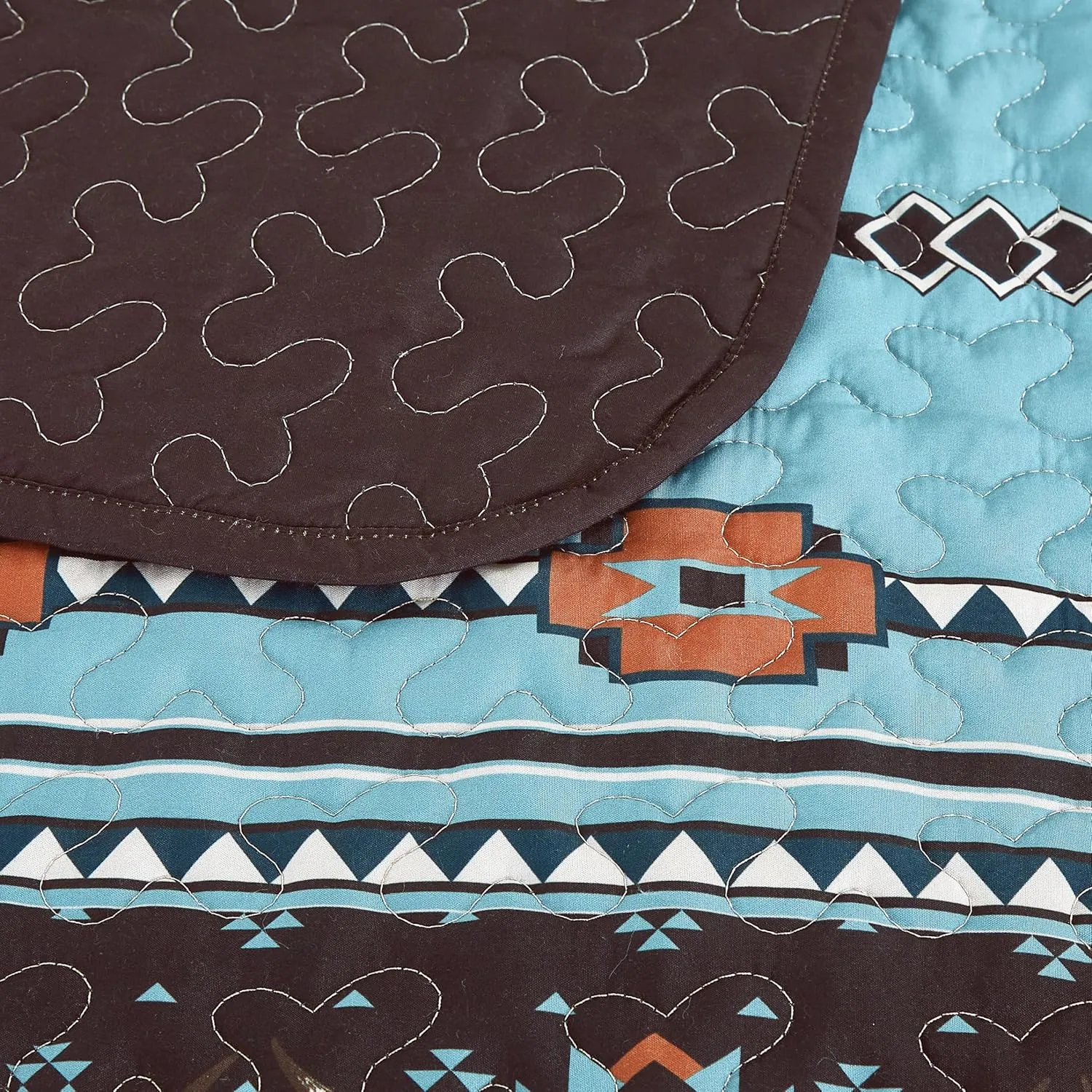 Chezmoi Collection Boone 3-Piece Southwestern Cowboys Rodeo Quilt Set Queen - Multicolor Blue Brown Beige Clay Printed Microfiber Lightweight Bedspread Set for All Season