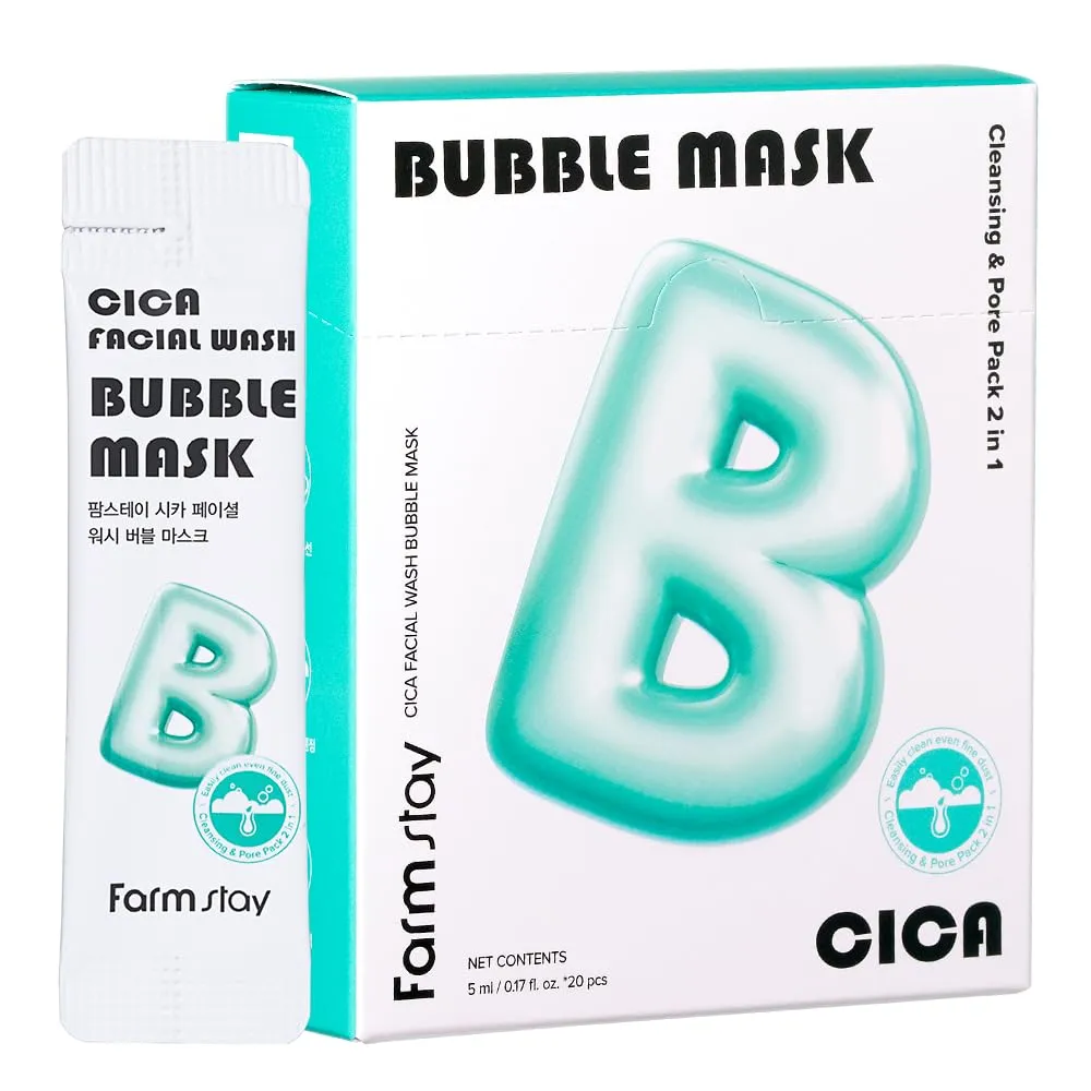 Cica Facial Wash Bubble Mask, Korean Pore Cleanser for Blackheads, Exfoliator Dead Skin Cells, Deep Cleansing & Hydrating, Non-Irritating & Soothing for Sensitive Skin, For Men & Women, 20 pcs