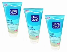 Clean & Clear Oil-Free Deep Action Exfoliating Facial Cleanser with Pro-Vitamin B5, Gentle Exfoliating Daily Face Wash Cleans Deep for Soft, Smooth, Hydrated Skin, Paraben-Free, 5 fl. oz, Pack of 3