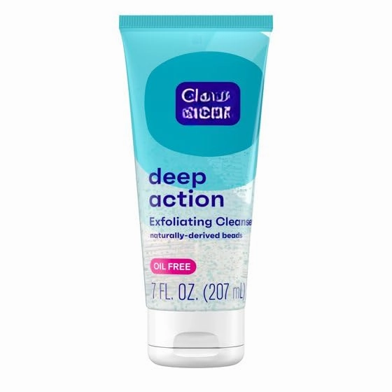 Cleans and Clears Deep Action Oil-Free Facial Cleanser, Exfoliating with Facial Cleanser and Wash, 7 oz, 1 pack