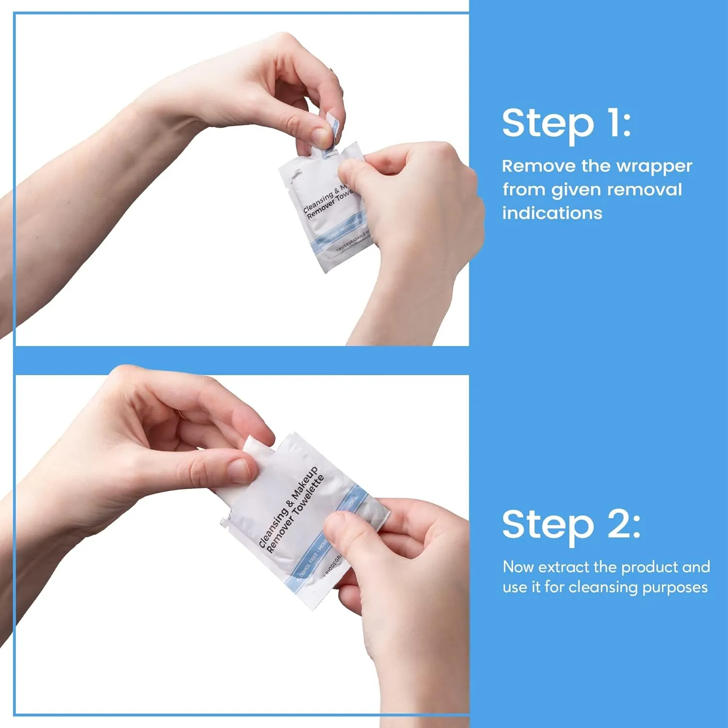 Cleansing & Makeup Remover Towelette with Vitamin E – Alcohol-Free Heavy Face Cleansing Wipes – Exfoliating Makeup Remover Wipes – Biodegradable & Eco Friendly Make up Remover Face Wipes - Pack of 50