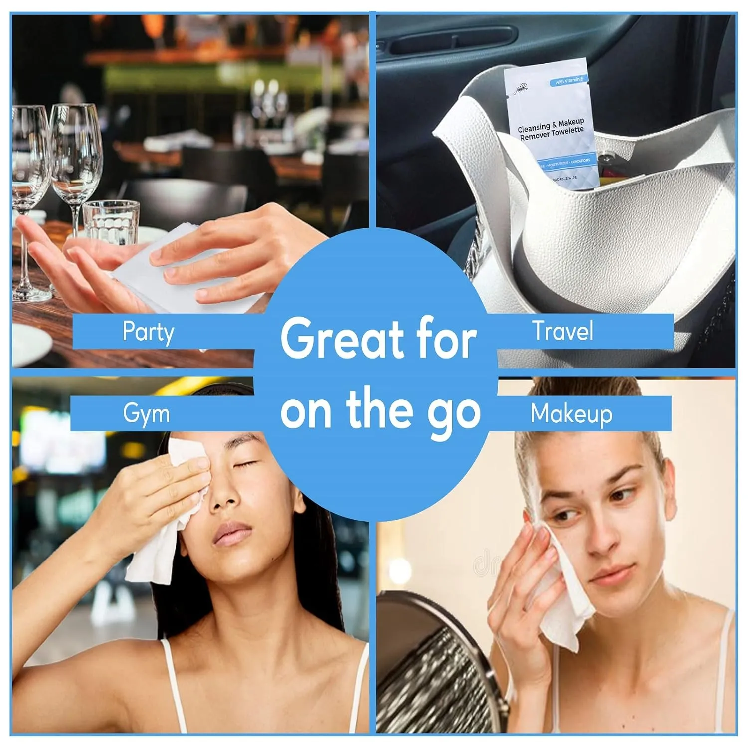 Cleansing & Makeup Remover Towelette with Vitamin E – Alcohol-Free Heavy Face Cleansing Wipes – Exfoliating Makeup Remover Wipes – Biodegradable & Eco Friendly Make up Remover Face Wipes - Pack of 50