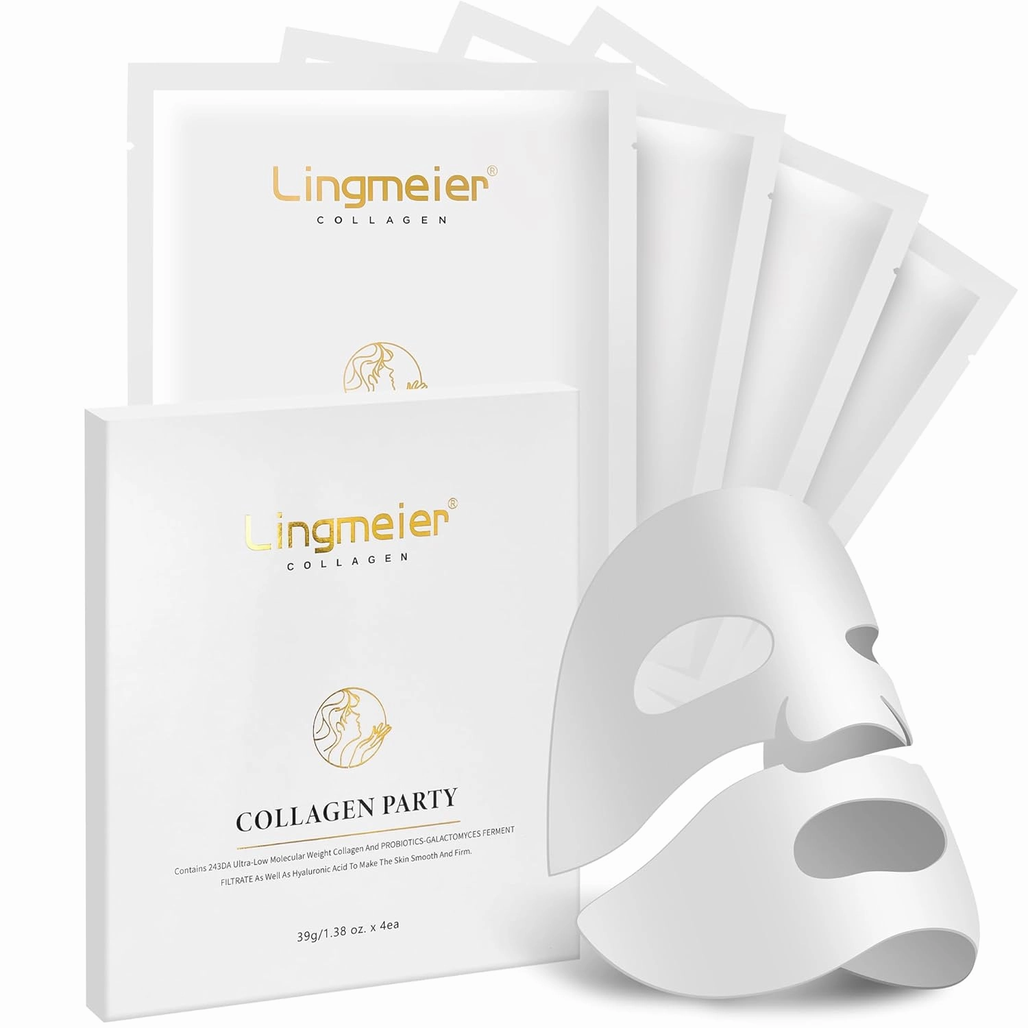 Collagen Face Mask - 80,000ppm Marine Hydrolyzed Collagen & Hyaluronic Acid | Overnight Hydration Gel Sheet for Deep Moisture | Gentle Formula, Safe for Sensitive Skin