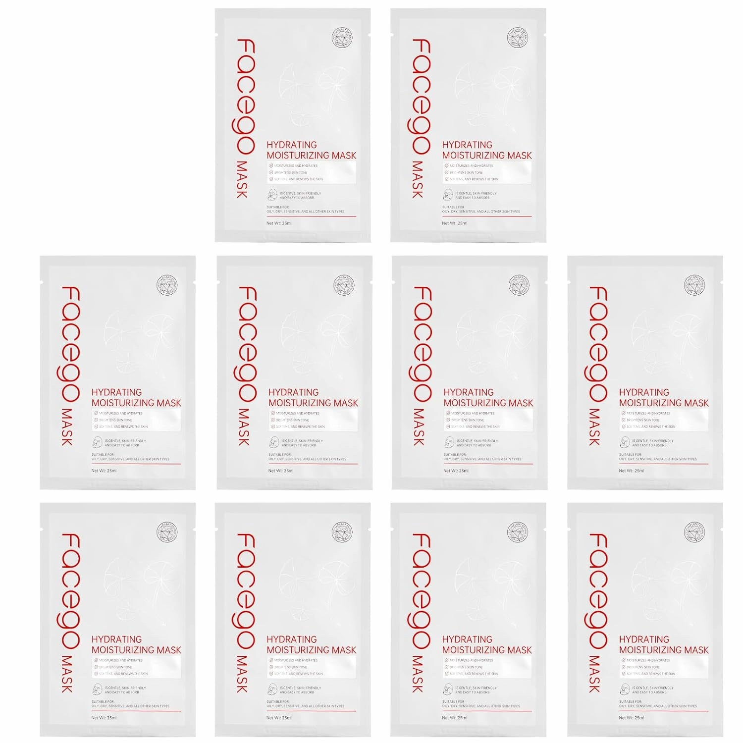 Collagen Face Mask - Hydrating & Moisturizing Sheet Mask with Natural Centella Asiatica for Soothing Skincare, Deeply Nourishing Dry Skin 10-Count