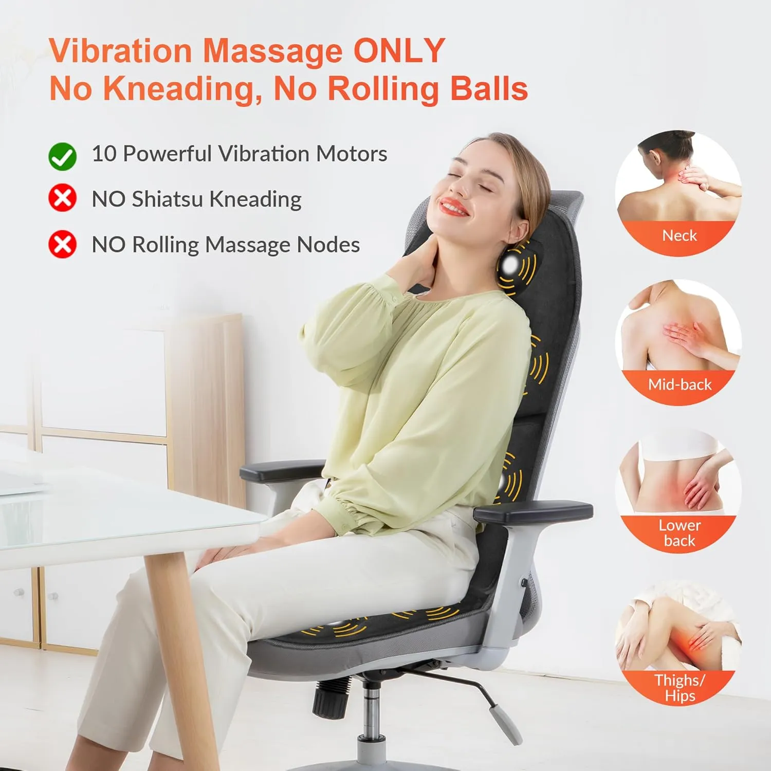 COMFIER Massage Seat Cushion Back Massager with Heat,10 Motors Vibration Chair Pad（Not Shiatsu,Rolling Massage,Chair Massager for Office/Home(Not for Car)