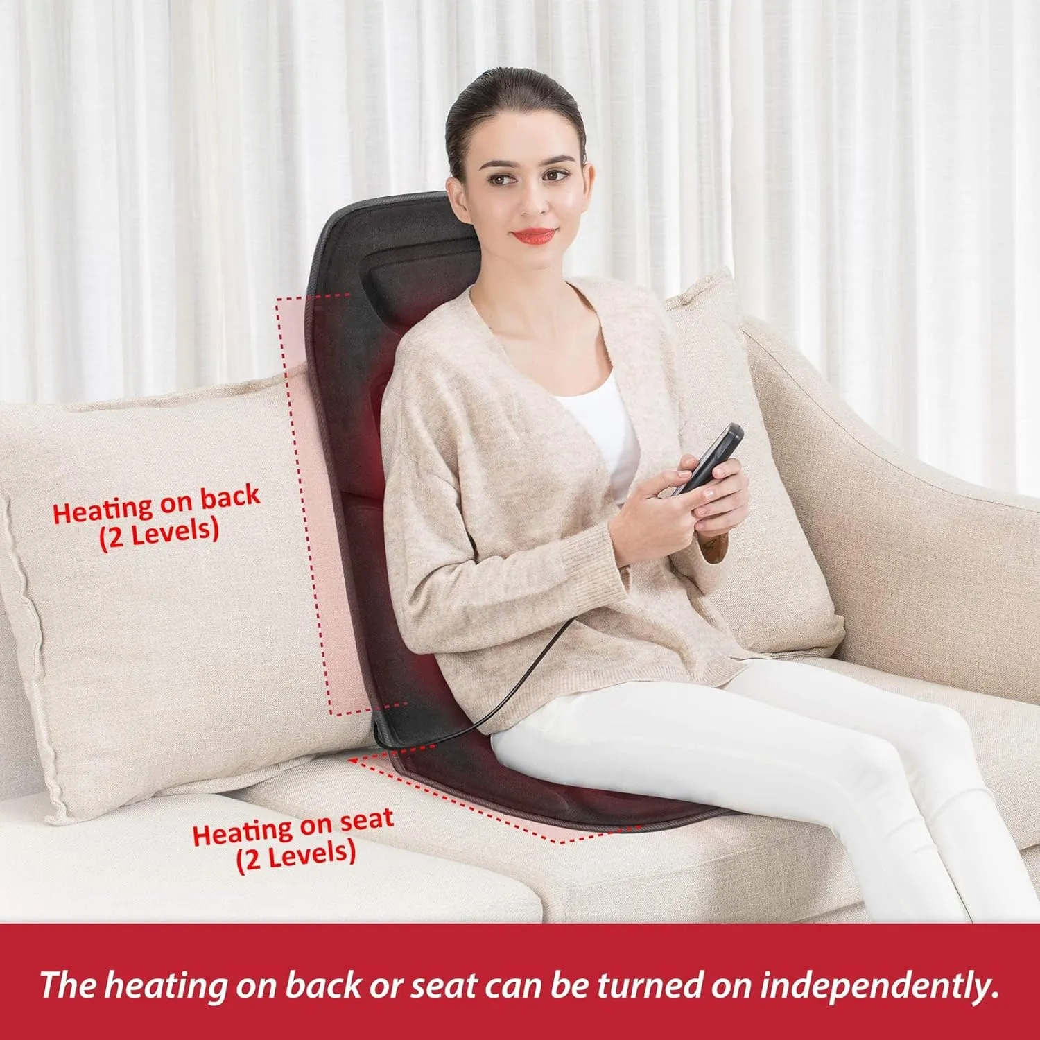 COMFIER Massage Seat Cushion Back Massager with Heat,10 Motors Vibration Chair Pad（Not Shiatsu,Rolling Massage,Chair Massager for Office/Home(Not for Car)