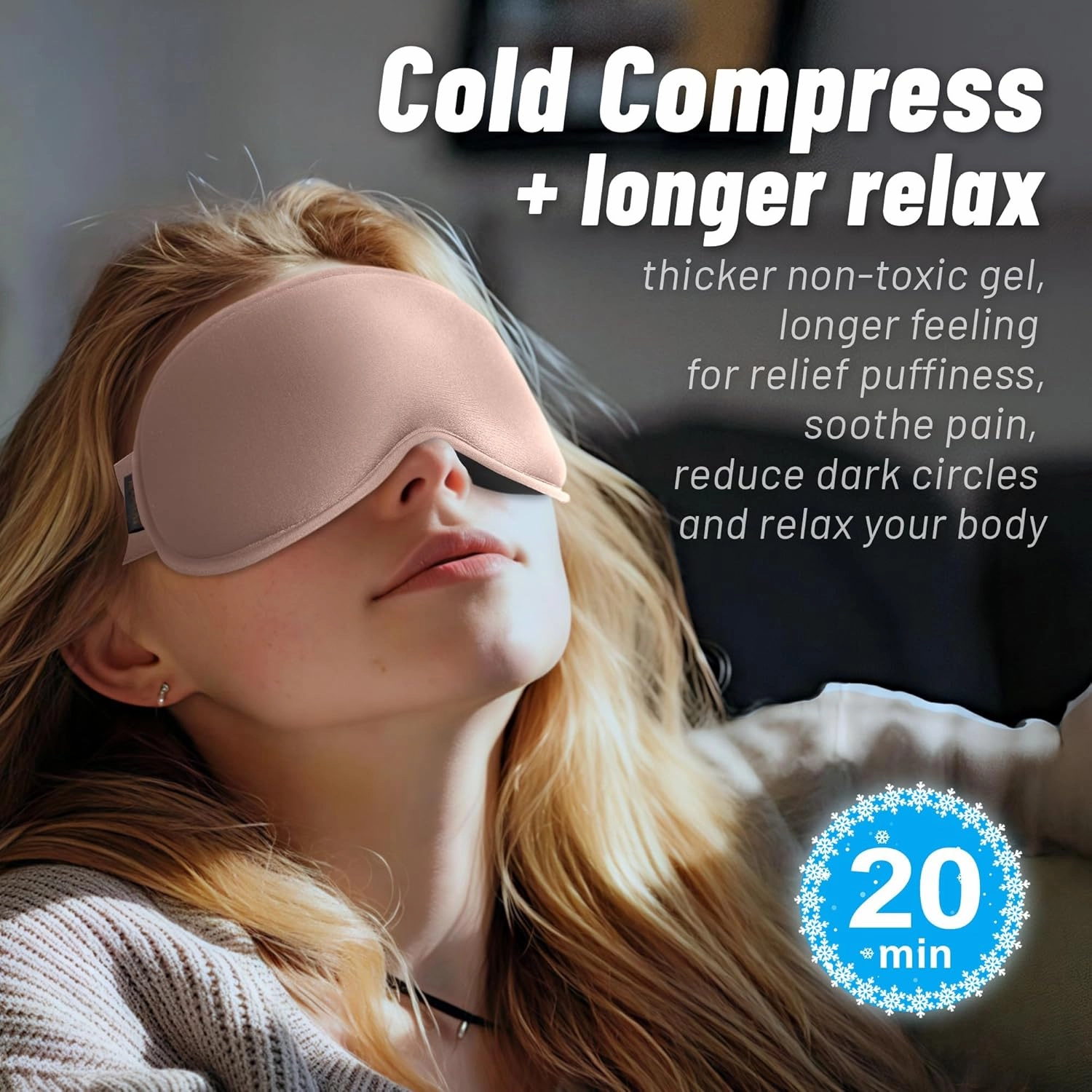 Cooling Gel 3D Sleep Eye Mask-Weighted Blackout Sleep Mask & Cold Compress for Dark Circles, Dry Eyes, and Puffiness - Comfortable, Eyelash-Friendly, Reusable for Relaxing Sleep-Pink